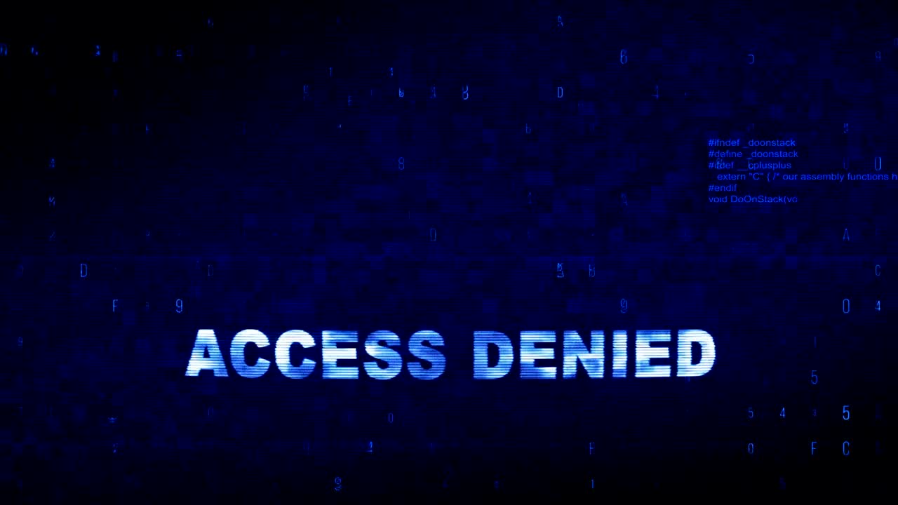 el acceso denegado texto ruido digital sacudida glitch distorsión efecto error animación.