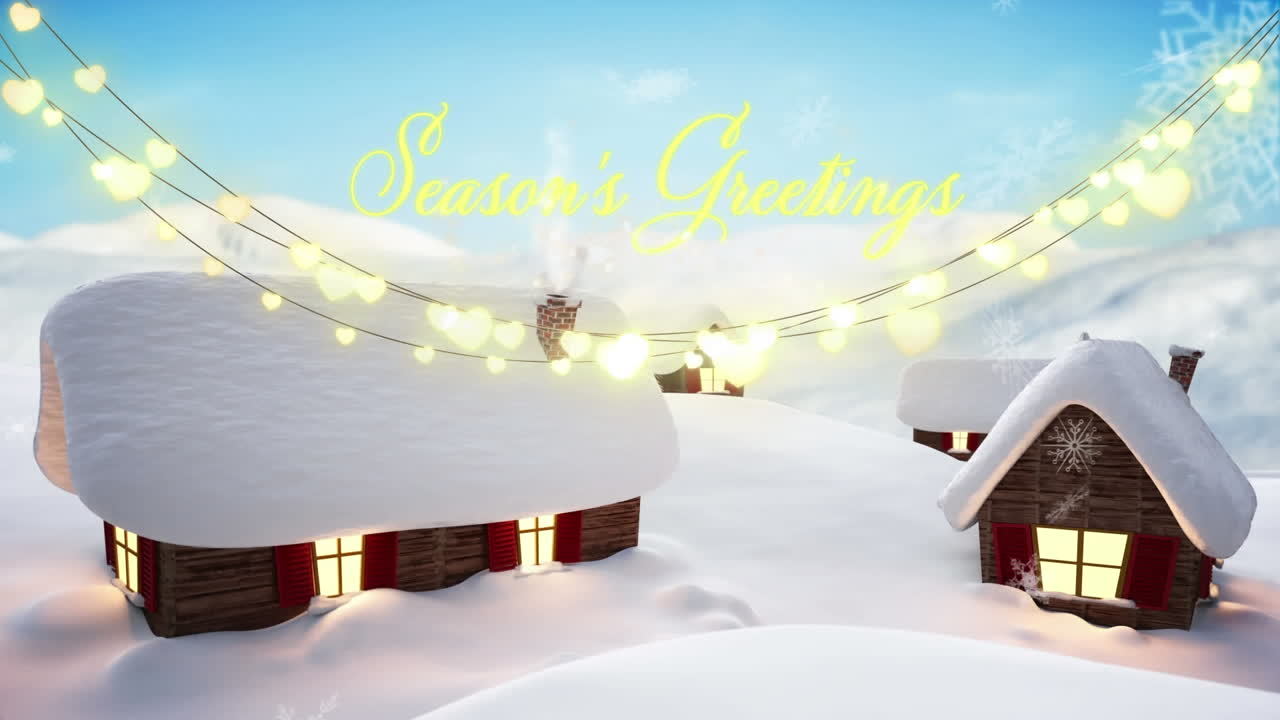 겨울 풍경 위 에 있는 크리스마스 인사 와 조명 의 애니메이션