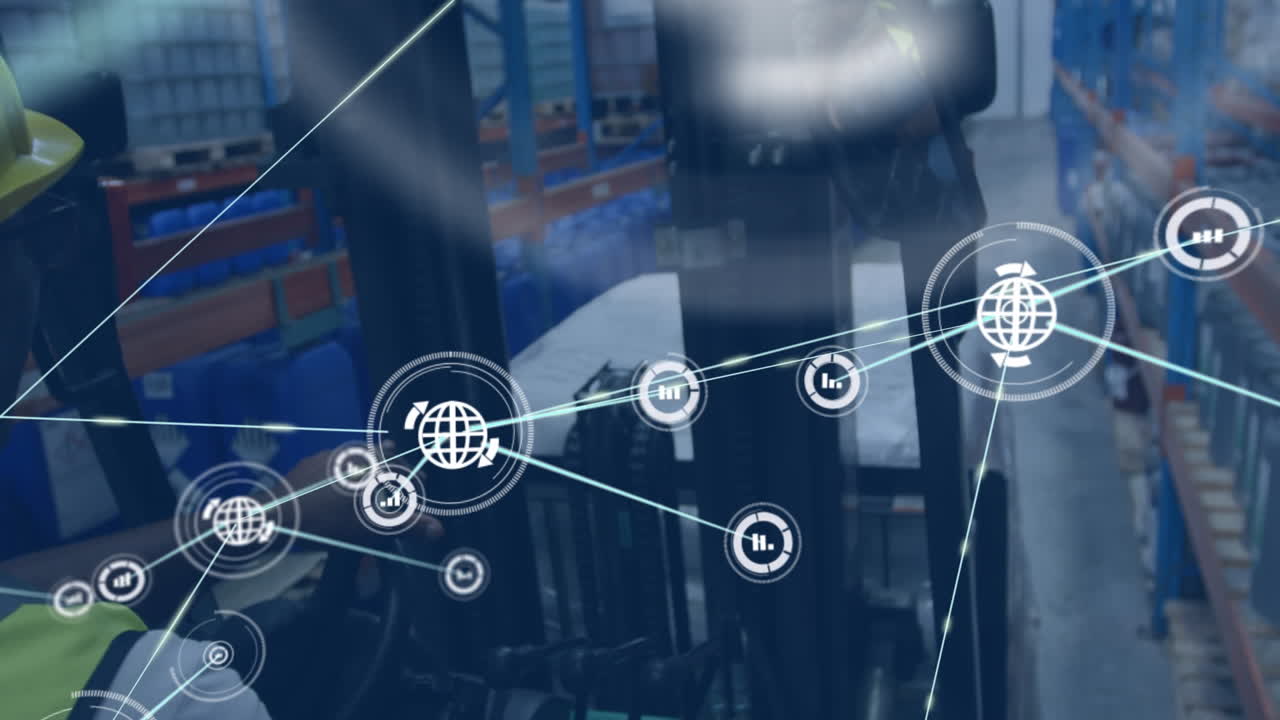 animación de la red de conexiones con iconos sobre wearhouse