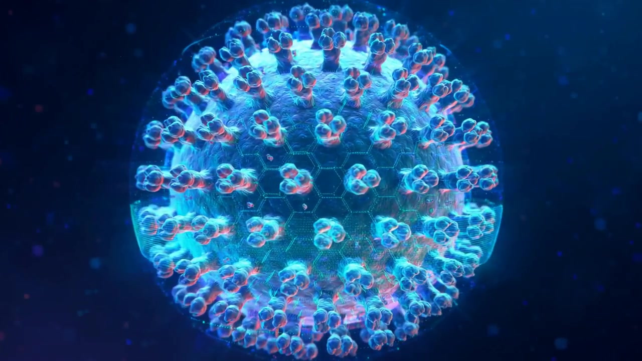 Animazione 3D di una particella virale rotante