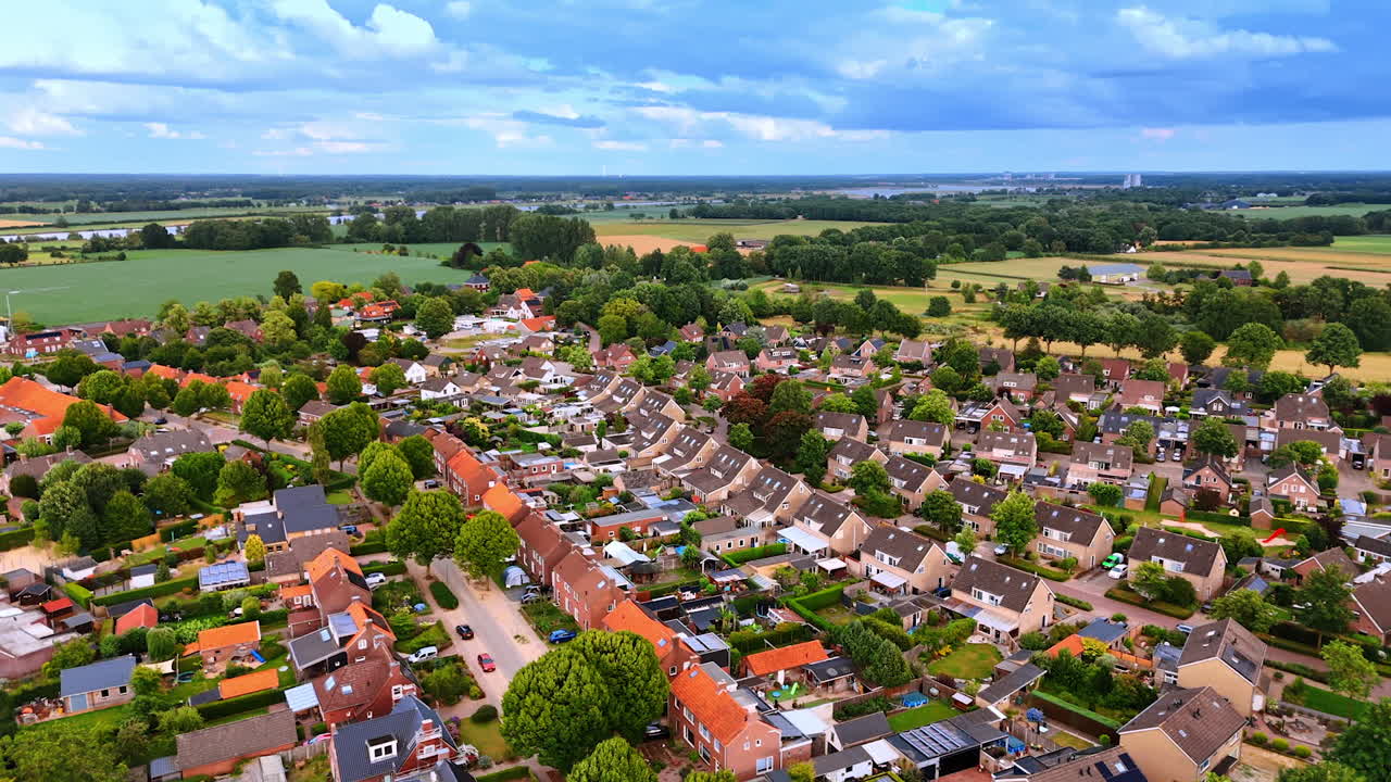 Green districts of low-rise housing. Low-rise Dutch residential areas immersed in dense green vegetation