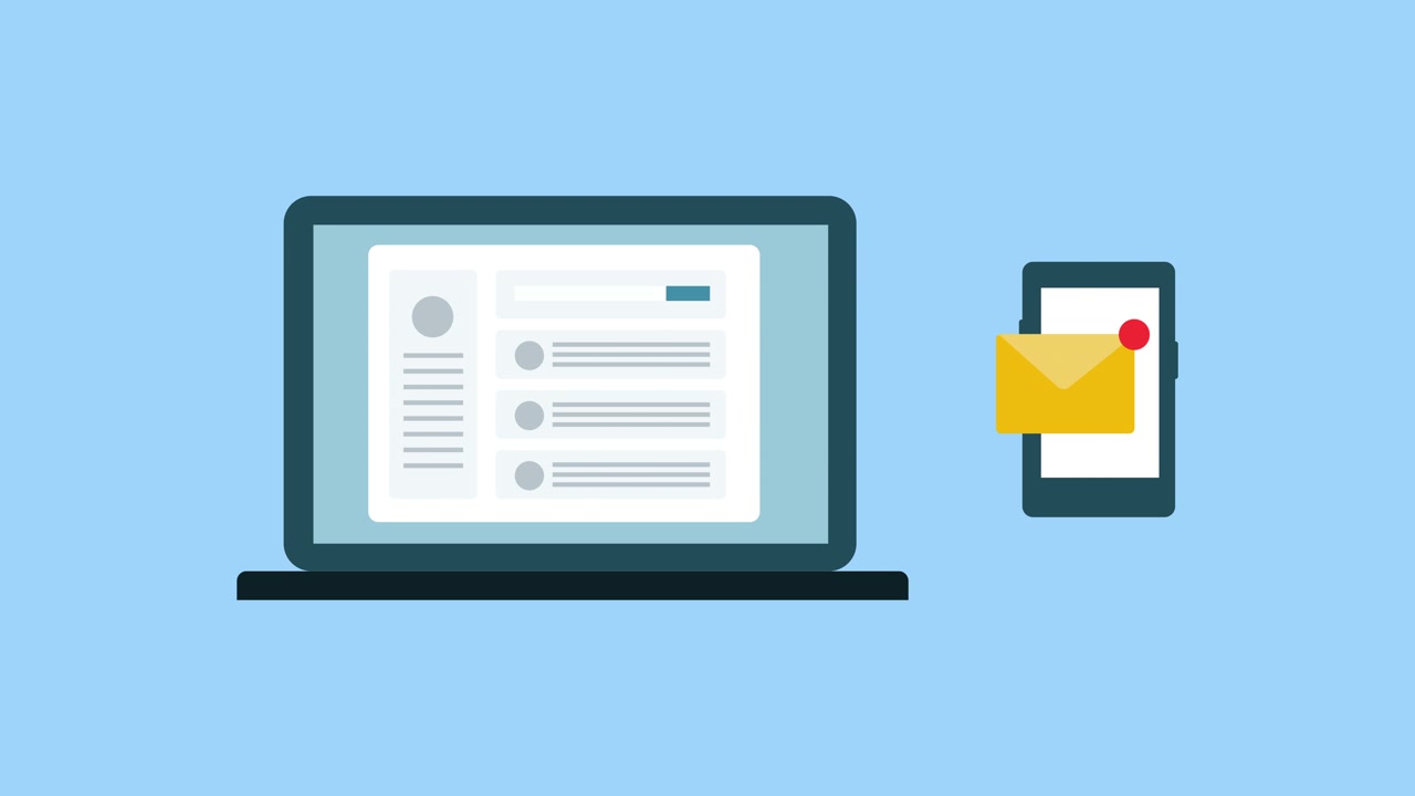 Animated Laptop and Smartphone Syncing Email Notification