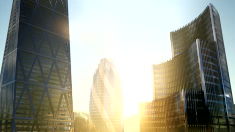 city skyline with urban skyscrapers at sunset