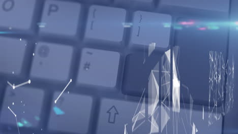 animation of networks of connections over computer keyboard on blue background