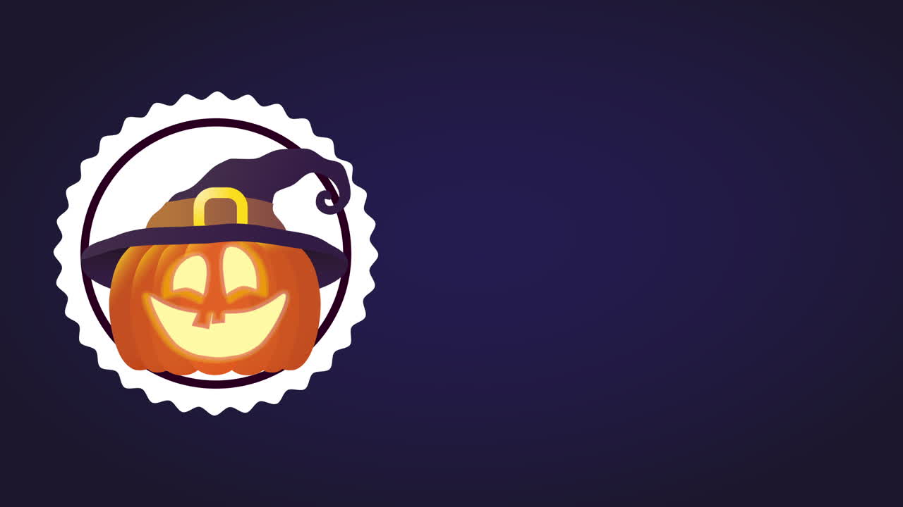 feliz sello de halloween con calabaza con sombrero de bruja, animación