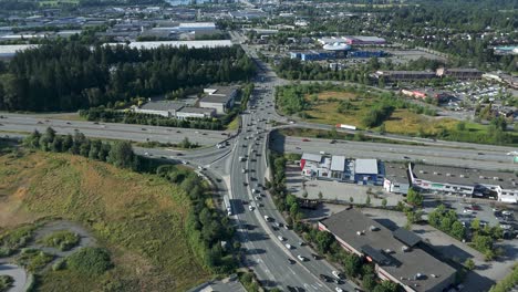 aerial view of multi-lane highway with traffic in langley, bc, canada