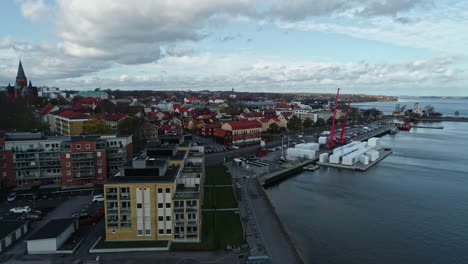 industrial port and landmarks in urban area of vastervik in kalmar, sweden