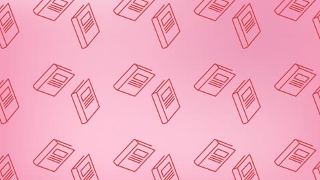 animation of multiple school book icons in seamless pattern against pink background