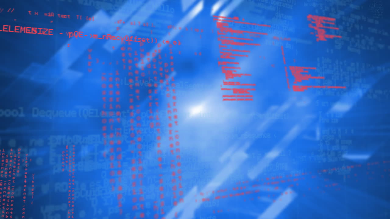 Glowing animation of abstract blue and red geometric shapes with bright center