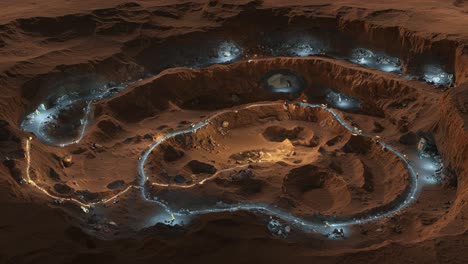 exploring the depths of an intricate martian landscape with illuminated features showcasing the geological wonders of a rover's discovery on the red planet