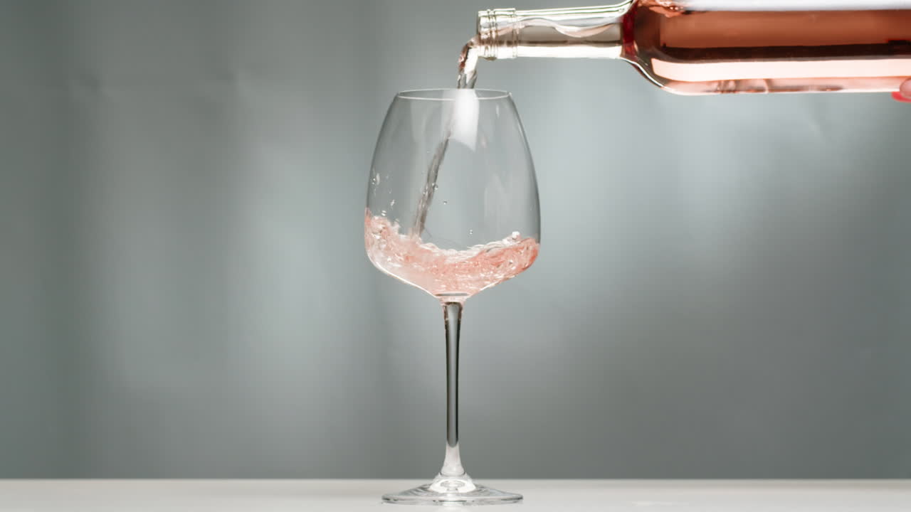 Orange or white wine bottle and glass against a sunset in a peaceful vineyard, pouring of ecological natural wine.