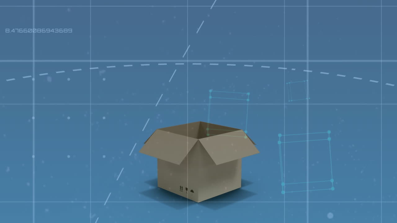 파란색 배경에 그리드와 오프닝 박스