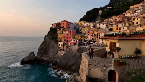 colorful coastal village at sunset