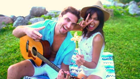 portrait of multi ethnic couple making video diary