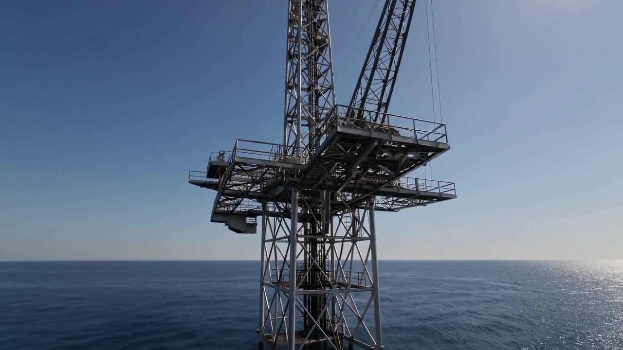 Aerial View of Offshore Oil Rig Structure in the Ocean