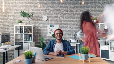 smiling businessperson in a modern office