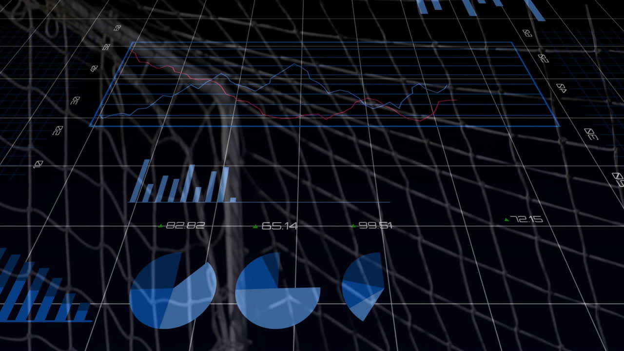 Processing financial data with animation over geometric background, abstract design