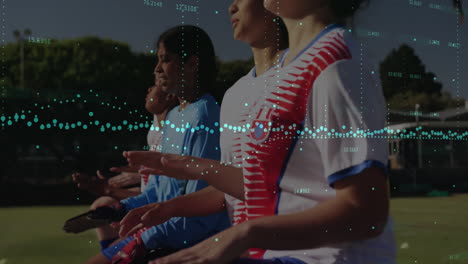 running athletes in sportswear with data points animation over them