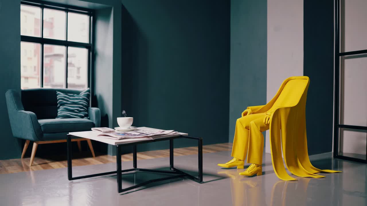 silla amarilla abstracta en una habitación moderna