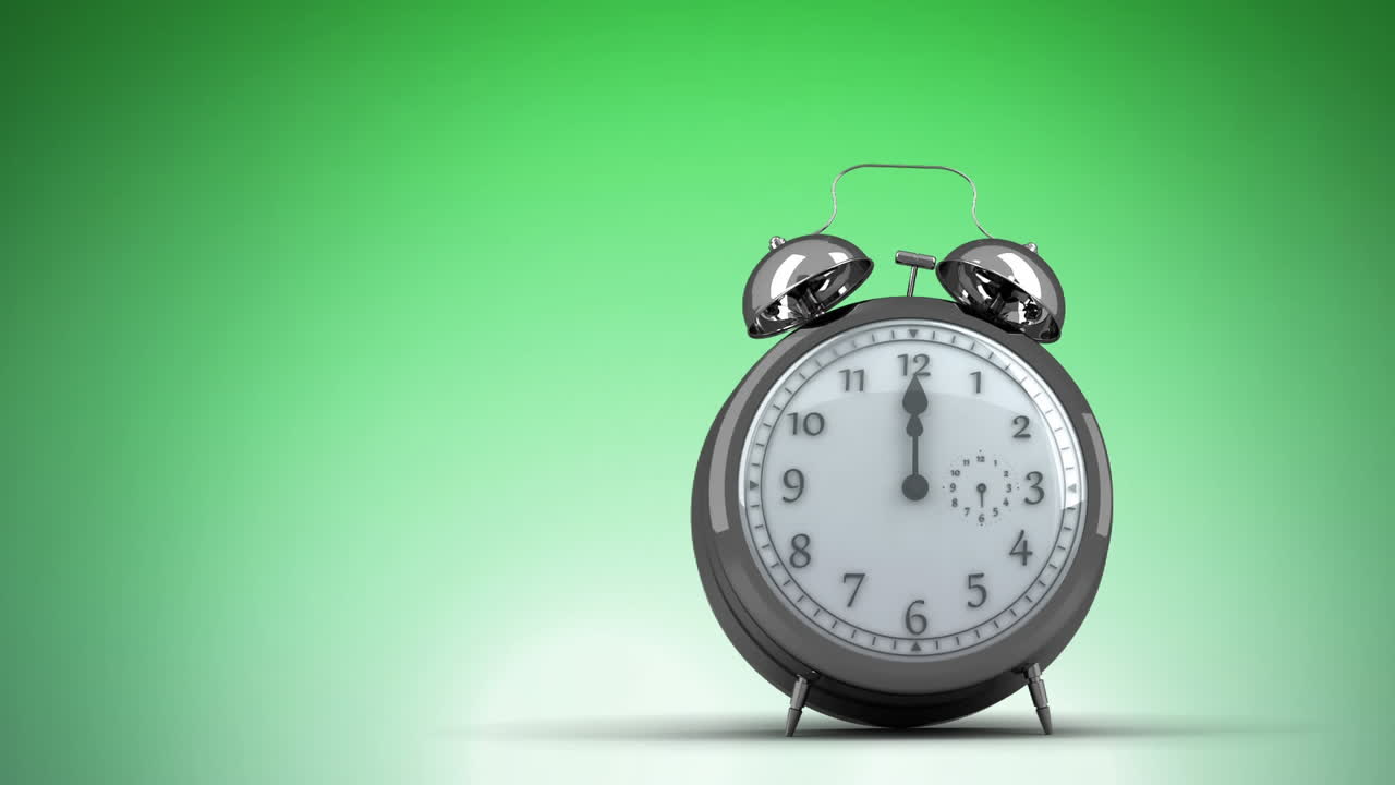 녹색 배경 에 빠르게 움직이고 울리는 빈티지 알람 시계 의 애니메이션