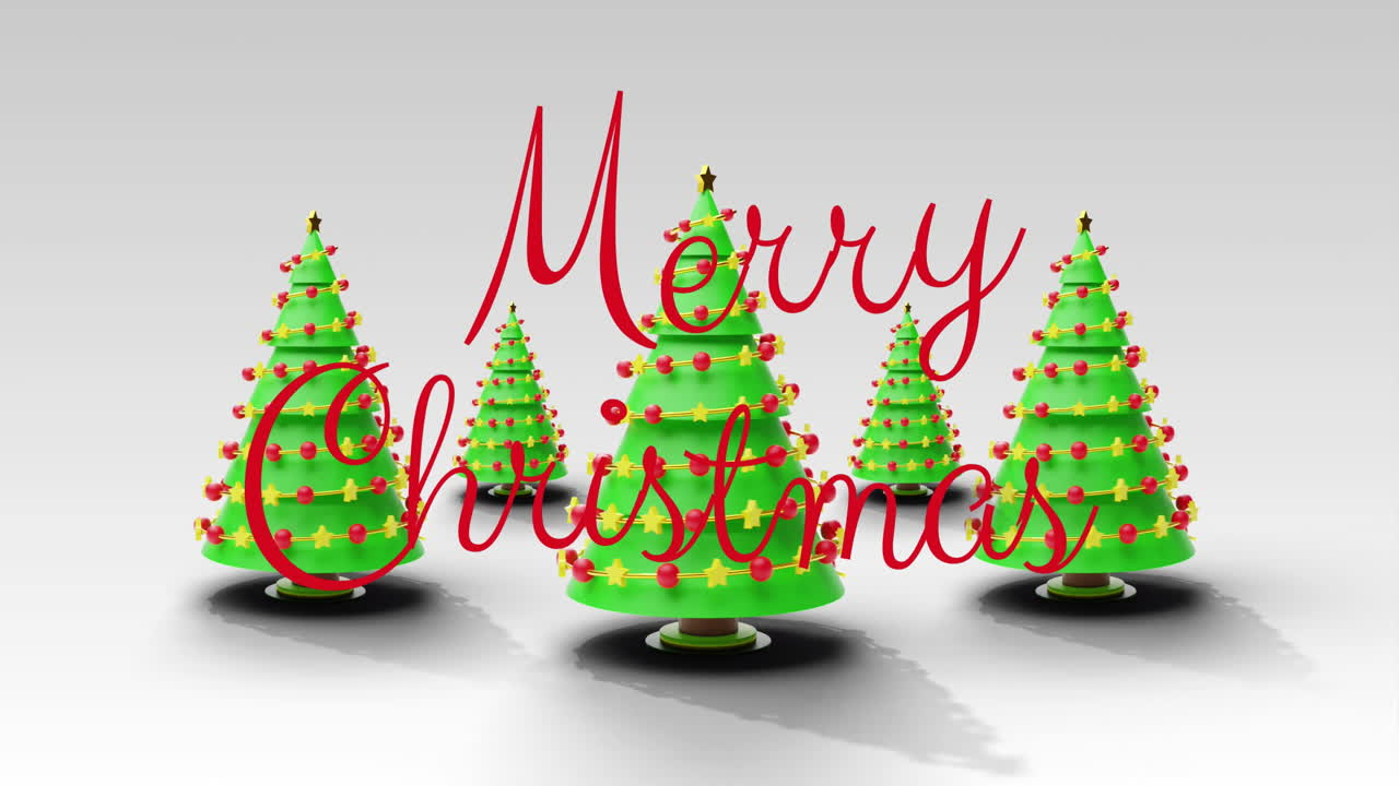 크리스마스 축하 문자의 애니메이션 크리스마스 트리 위에 텍스트