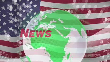 Animation-of-globe-and-news-over-flag-of-usa