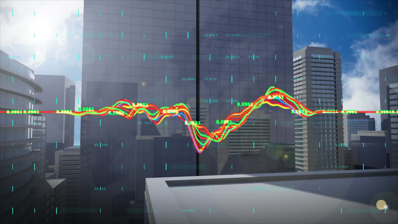 animación del procesamiento de datos sobre el paisaje urbano