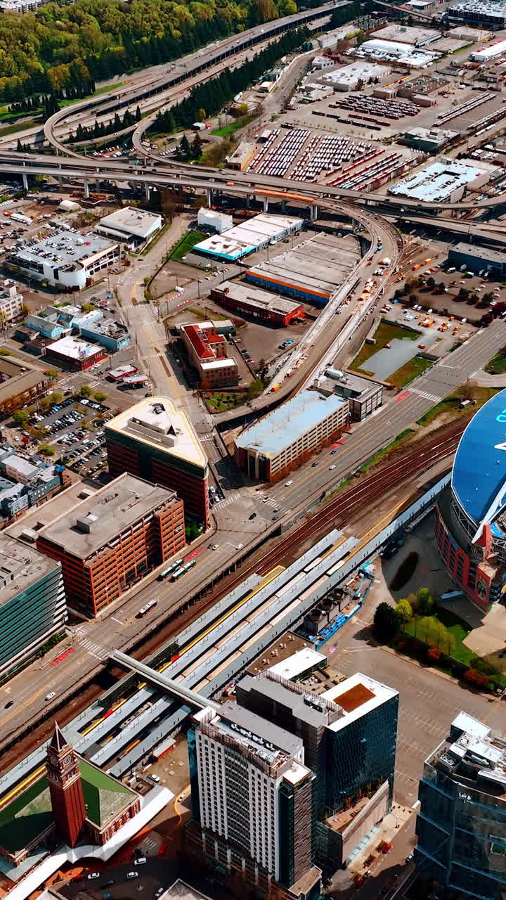 Urban architecture metropolis. American city buildings aerial view. Vertical video