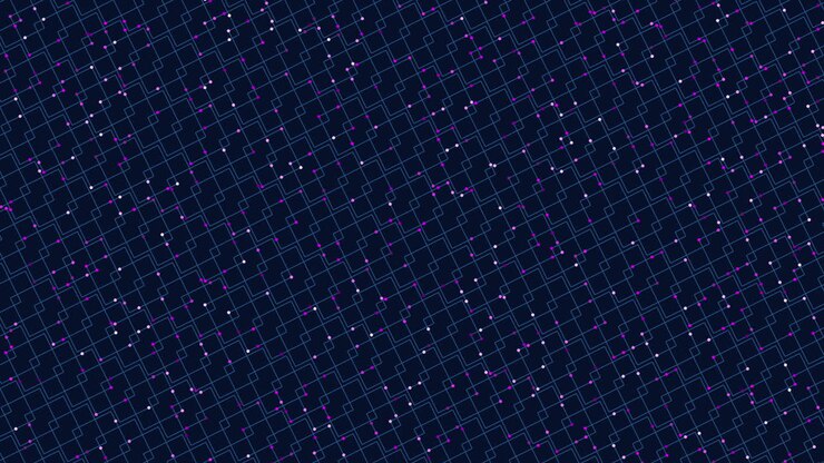 Geometric design with white dots on dark blue background