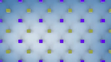 cubos de color amarillo y púrpura en movimiento en fondo azul pálido blanco