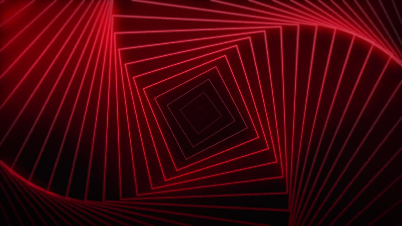 Neon radio wave flowing lines square shapes 3D animation on gradient dark background motion graphics dynamic abstract vibrant colour red maroon