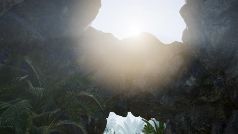 sunlight through the chimney cave in thailand.