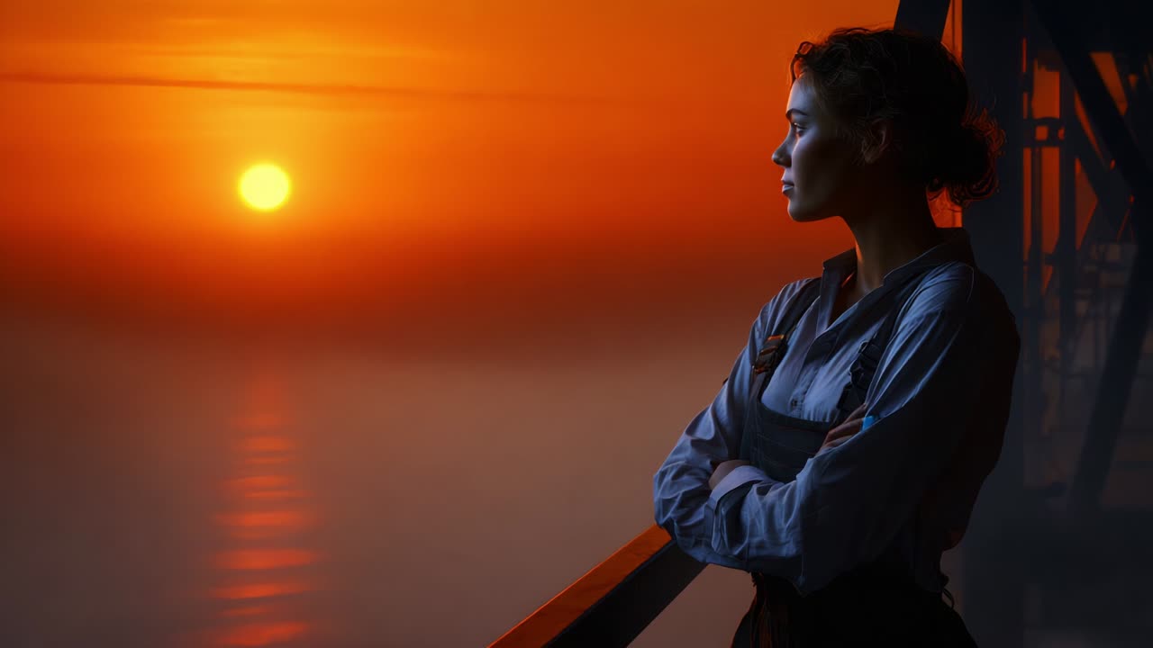 Contemplative Silhouette Against a Vibrant Sunset Sky, Capturing a Moment of Reflection and Serenity as the Sun Gently Descends, Casting Warmth over the Calm Waters Below and Bathed in Golden Light