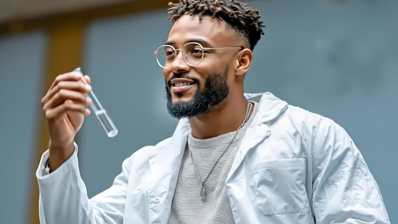 un hombre con una bata de laboratorio sosteniendo un tubo de ensayo