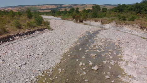 Aerial-flight-over-river-that-is-drying-up-in-Europe