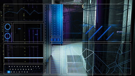 Animation of interface with data processing against computer server room