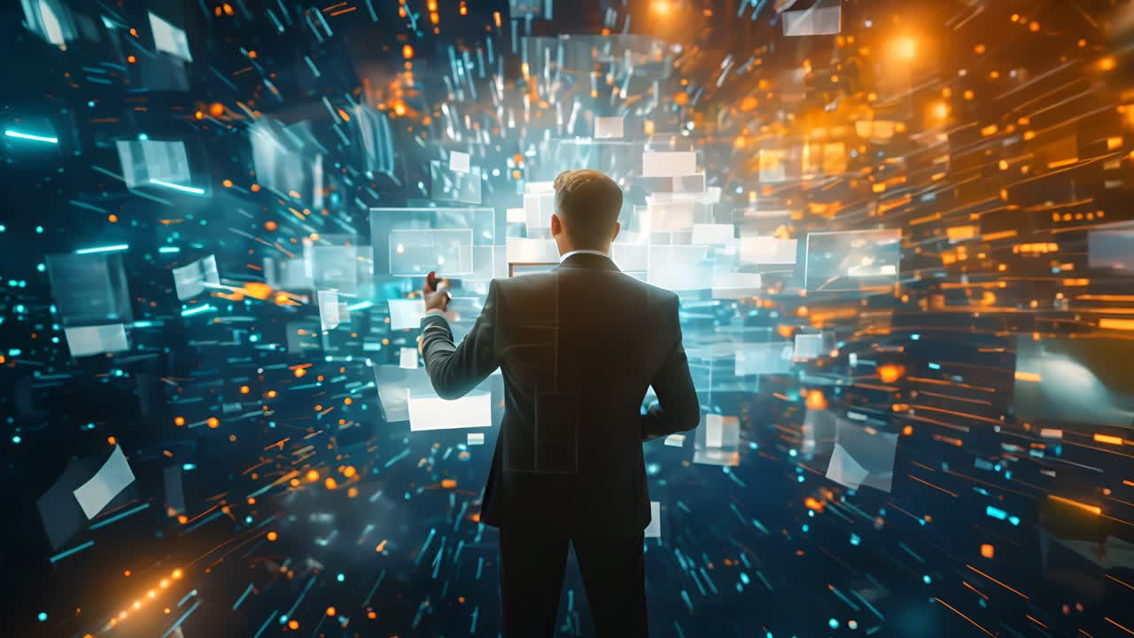 Businessman Interacting with Futuristic Digital Interface