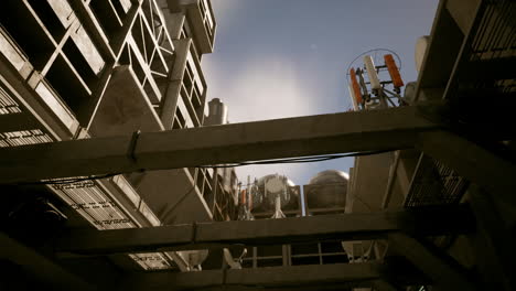 low angle view of industrial building and communication antennae