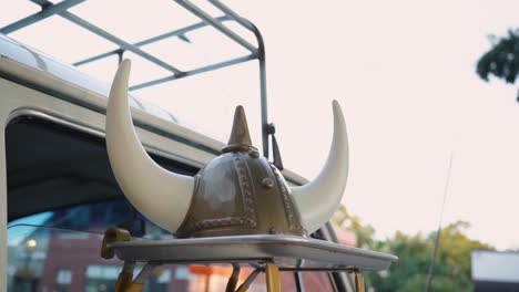 a silly viking hat at a photo booth