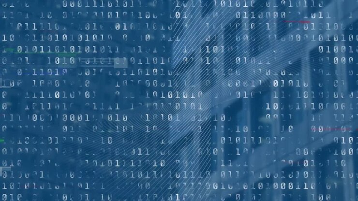 Animation of shapes and binary coding over cityscape