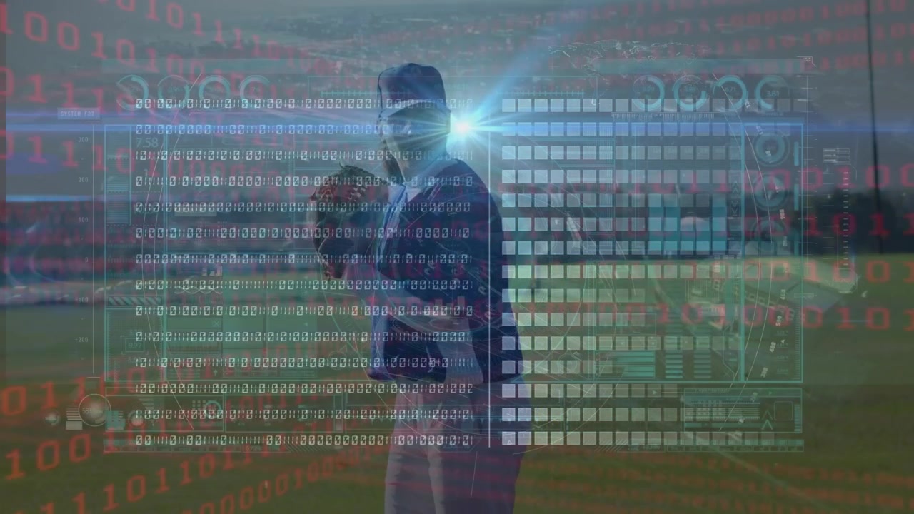 Animasjon av databehandling over en kaukasisk kvinnelig baseballspiller
