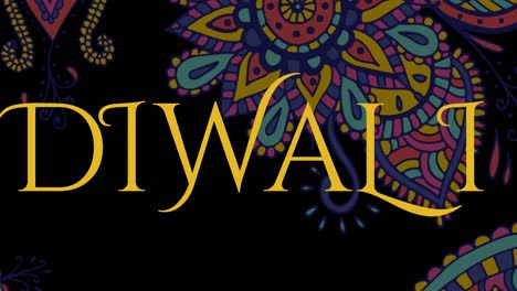animación de texto feliz de diwali y formas coloridas sobre fondo negro