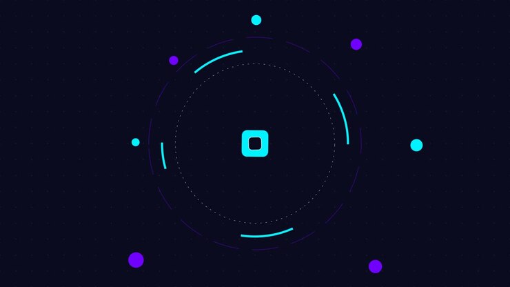 Abstract Motion Graphic with Rotating Geometric Shapes and Floating Particles