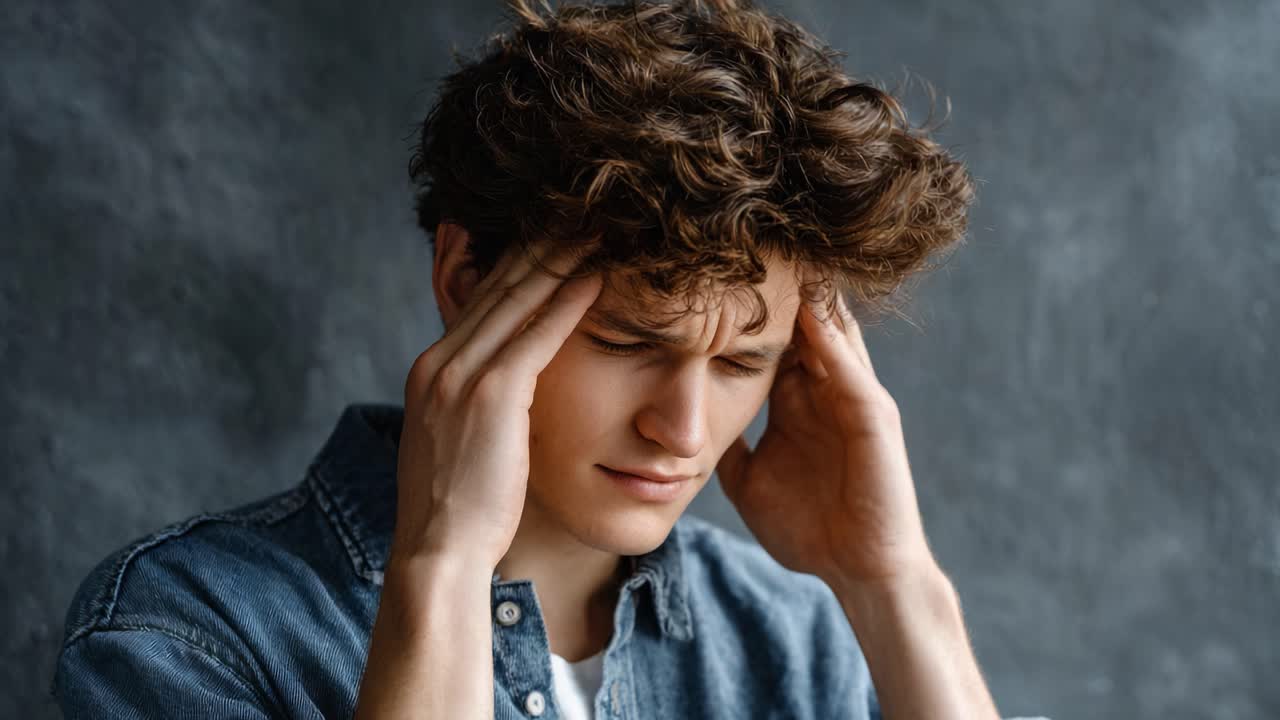 A young man experiences emotional distress and contemplation, showcasing the nuances of mental health through expressive facial emotions and body language in a serene yet somber setting