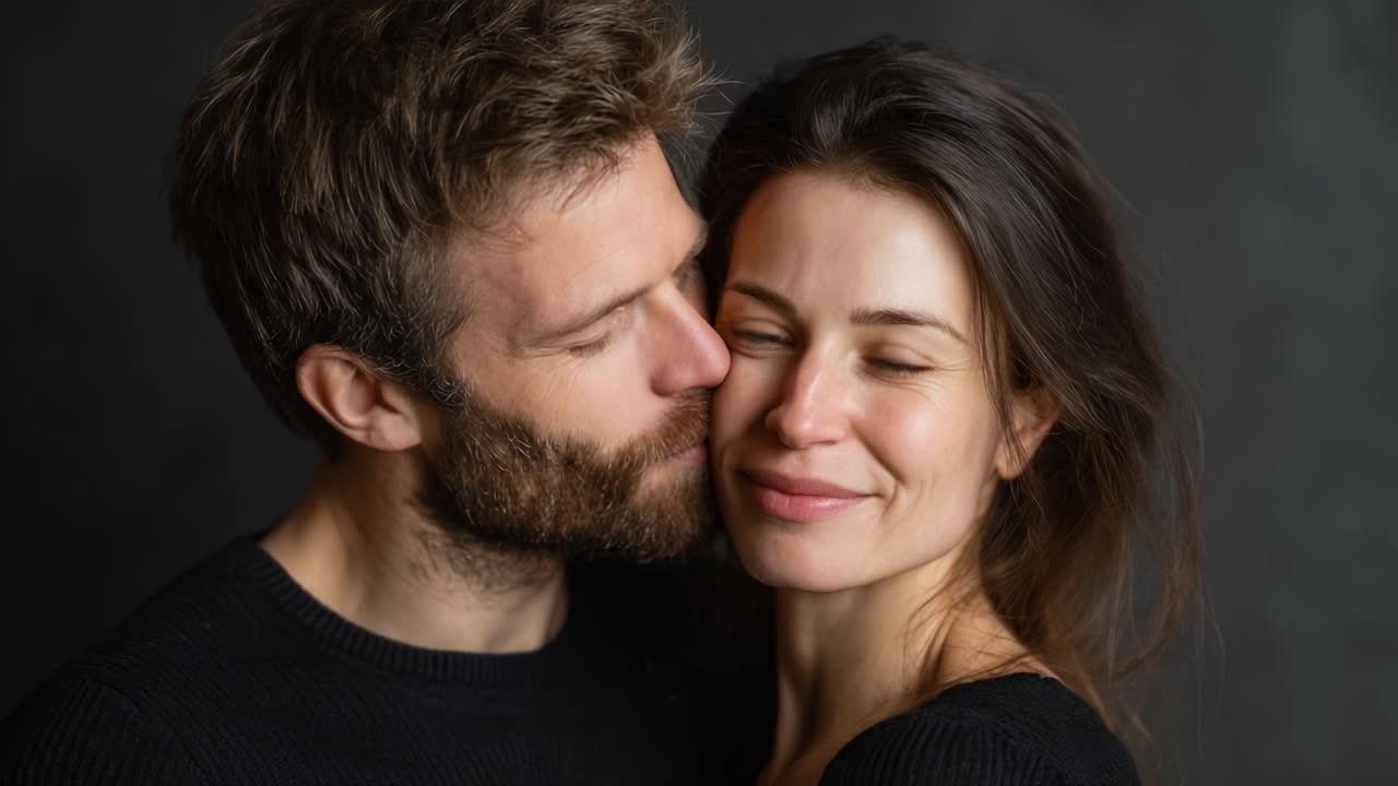 A Touching Moment of Affection: A Couple Sharing an Intimate Embrace Captured in Two Frames, Highlighting Their Connection and Joy in Each Other's Presence