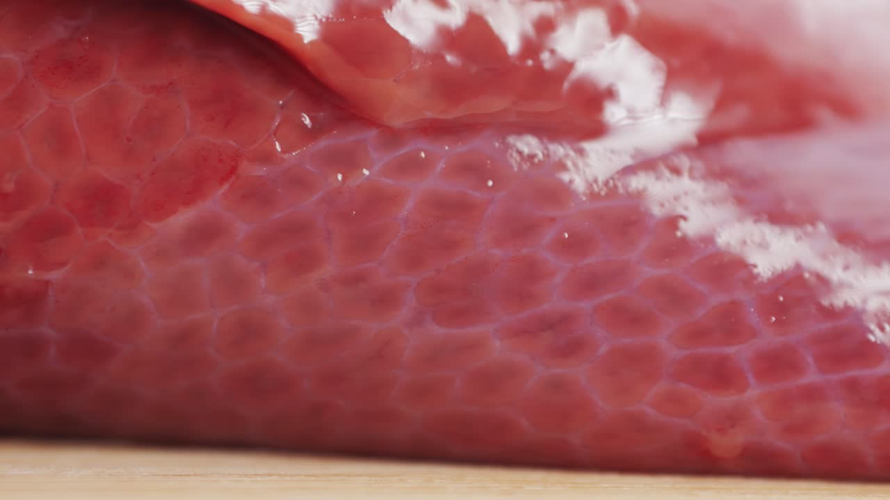 Close-up view of raw liver