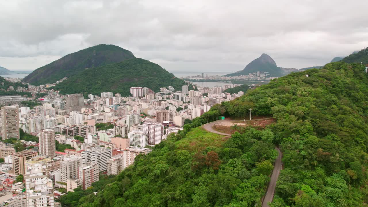 Aerial Panoramic View, Corcovado Morro do Ingl&ecirc;s Landscape Rio de Janeiro Brazil Green Valley Neighborhood Cityscape
