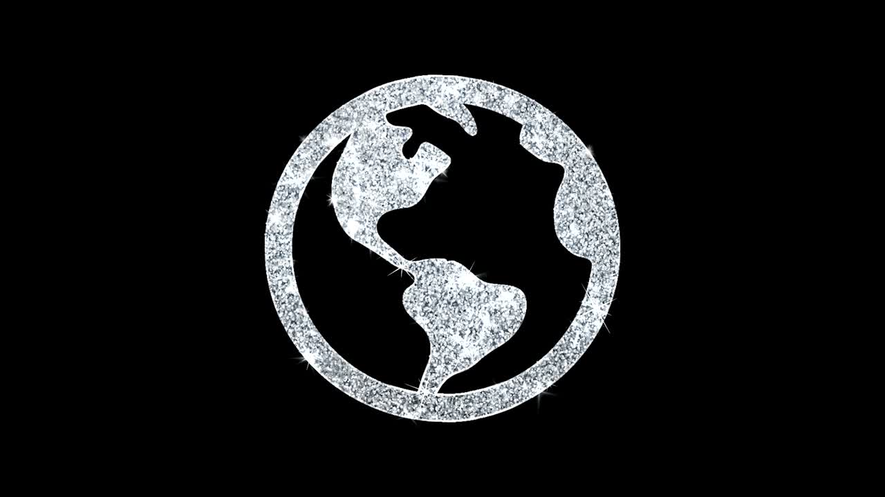 Globe, online, world, Map Earth Icon Shining Glitter Loop Blinking Particles .