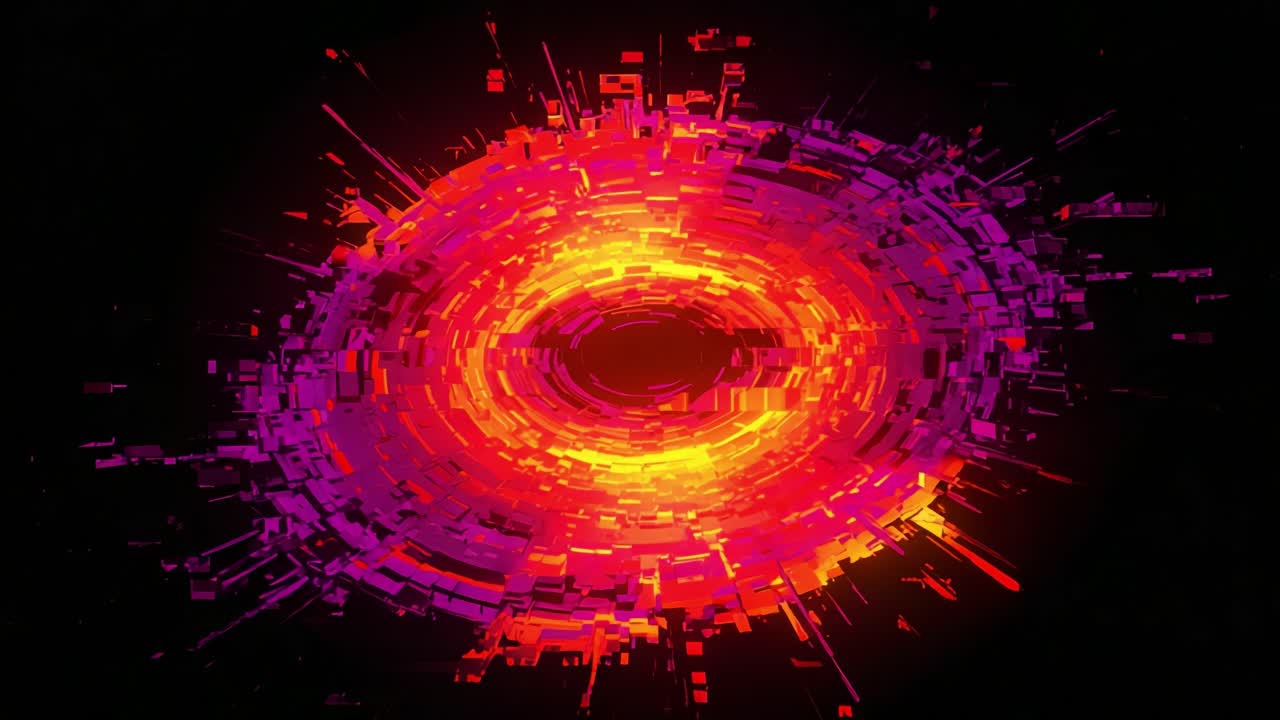 Dynamic Rotating Abstract Design with Bright Orange and Purple Color Spectrum, Creating a Vortex-Like Appearance in a Deep Black Background