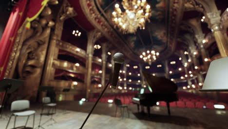 grand theater stage with microphone and piano